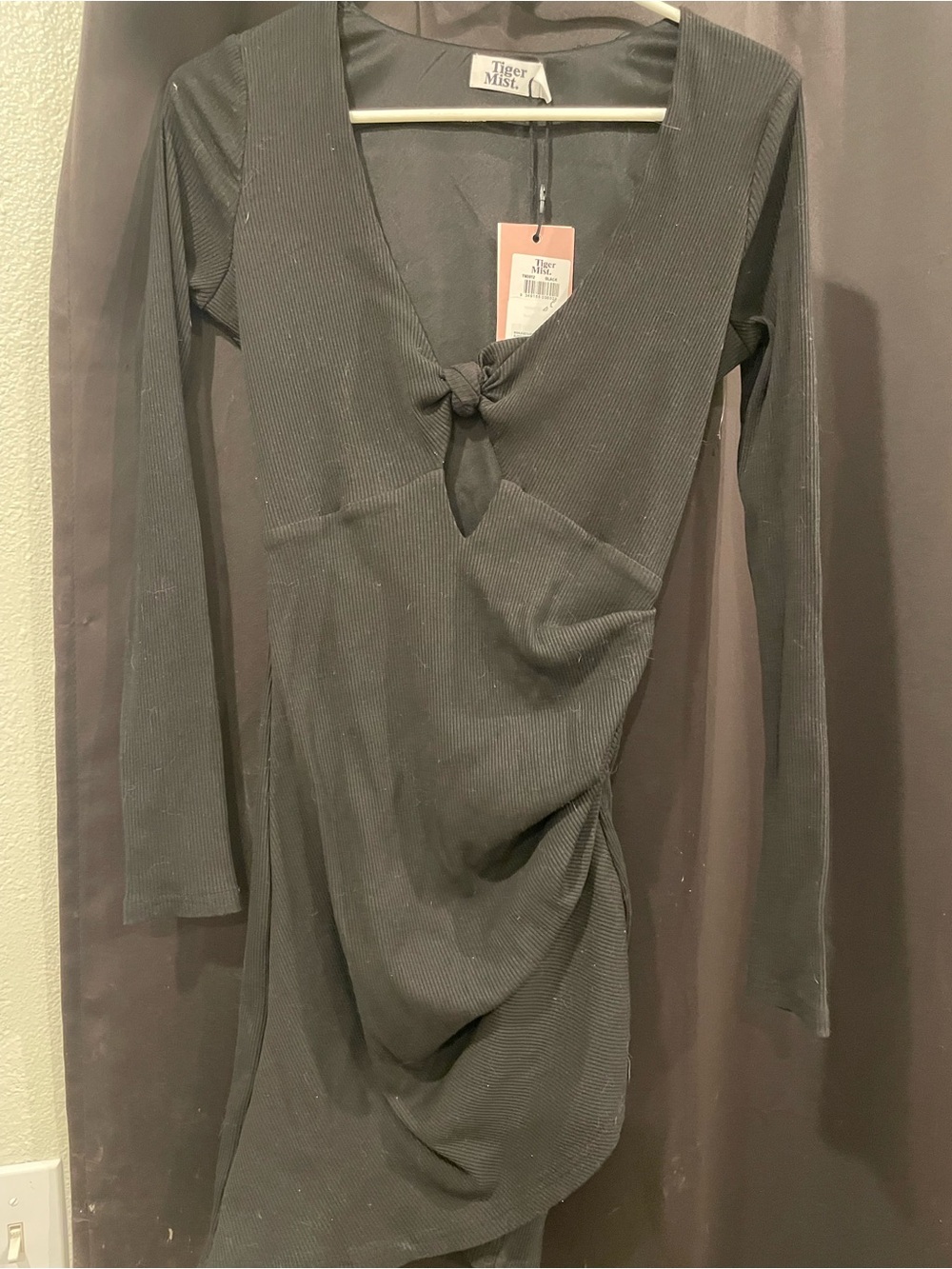 Tiger Mist Black Ribbed Knot-Front Top